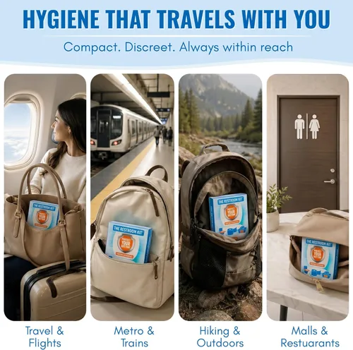 Miniatura 6 de The Restroom Kit Ideal para viajes (paquete de 60) Funda de asiento de inodoro desechable portátil de gran tamaño, papel higiénico de 3 pies de 3