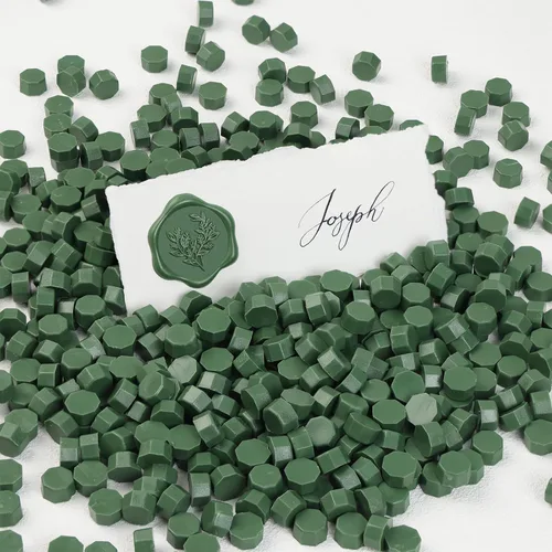 Miniatura 5 de UNIQOOO 540 piezas de perlas de cera de sellado verde oliva oscuro para sello de cera, perfecto para invitaciones de boda, tarjetas de Verde Oliva