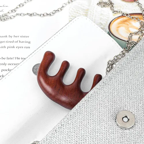 Miniatura 7 de Amaxiu Peine de masaje de cabeza de sándalo, estimulador de cuero cabelludo de dientes anchos, peine Gua Sha para hombres y mujeres (estilo A)