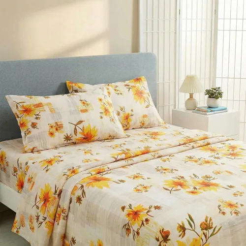 Miniatura 9 de JSD Juego de sábanas con estampado floral azul, tamaño Queen, 4 piezas, sábanas de microfibra con patrón suave, bolsillo extra profundo Sakura