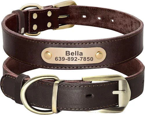 Miniatura 11 de Didog Collares de perro de cuero genuino con placa de identificación grabada, collar de perro de cuero suave personalizado con etiqueta de Azul