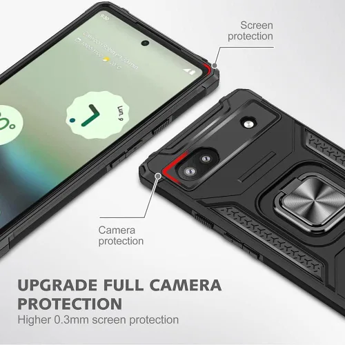 Miniatura 4 de HNHYGETE Funda para Pixel 6a con protector de pantalla HD, soporte giratorio de grado militar de 360° (resistente) a prueba de golpes para Google