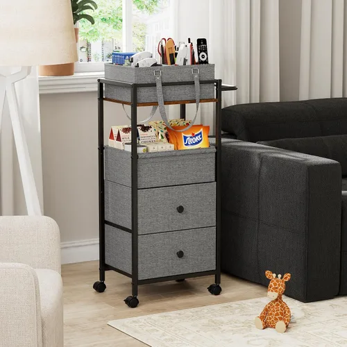 Miniatura 6 de Modanais Carrito organizador de pañales para bebé con cajones, carrito de almacenamiento rodante 3 en 1 con ruedas, organizador de pañales