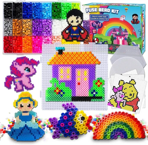 FunzBo - Paquete de cuentas que se funden, 111 patrones, cuentas de colores Melty Fusion, juego de perlas de arte y manualidades para niños, 5500