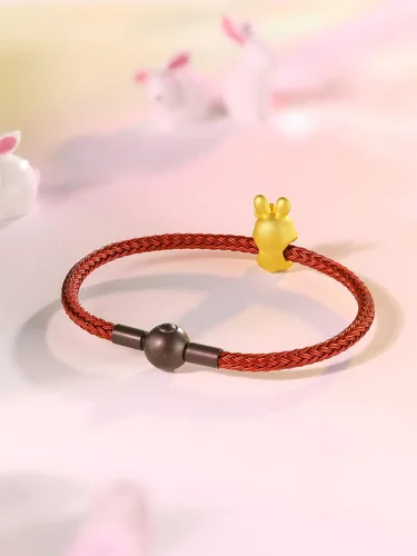 Miniatura 7 de ZHOU LIU FU Pulseras de oro real para mujer, pulsera de conejo de la suerte, joyería de oro de 24 quilates, pulsera roja con dije de conejo