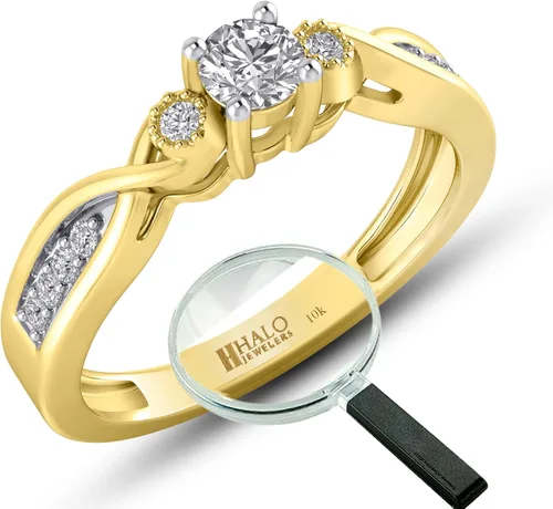 Miniatura 6 de Halo Jewelers Anillo de boda de 0,90 quilates para hombre, oro blanco y amarillo de 10 quilates (claridad I1-I2), anillos de diamantes para hombre