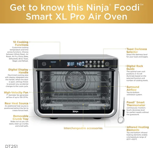 Miniatura 9 de Ninja DT251 Foodi 10 en 1 Smart XL - Horno de freír de aire, hornear, asar, tostar, asar, tostadora digital, termómetro, convección envolvente