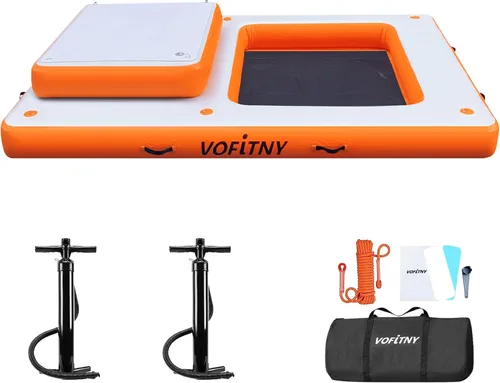 Miniatura 14 de VOFiTNY Muelle flotante inflable, plataforma flotante para lagos, flotadores de lago para adultos, tapete de balsa para isla para lago, playa