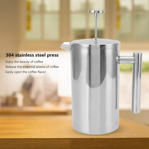 Miniatura 3 de Prensa de café aislada de acero inoxidable con pantallas, cafetera de prensa francesa, apta para lavavajillas, tetera de doble pared hecha a mano