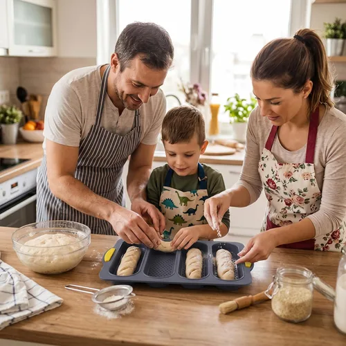 Miniatura 6 de Molde de pan de silicona de 4 cavidades, sartén antiadherente para pan de masa madre y sartén para pan baguette resistente al calor, moldes para pan