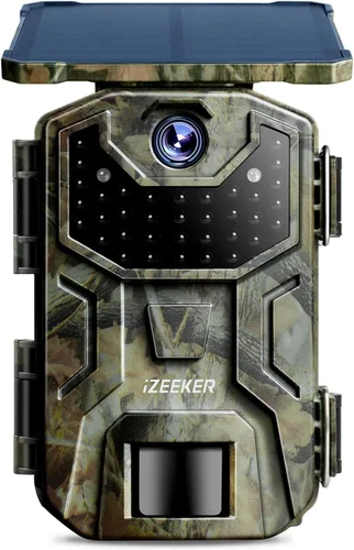 iZEEKER Cámara de Sendero Solar con Visión Nocturna Activada por Movimiento 4K 30fps 48MP, Cámara de Caza, Sin WiFi, Batería de Litio de Alta
