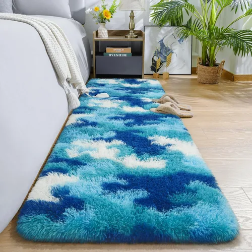 Miniatura 10 de AROGAN Alfombras de área suaves de arco iris para habitación de niñas de 6x9 pies, alfombras esponjosas de dormitorio para niñas, alfombra
