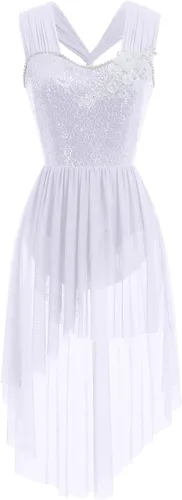 AFAVOM Vestido de baile con lentejuelas para mujer, con tirantes cruzados, falda de malla fluida, disfraz de baile contemporáneo