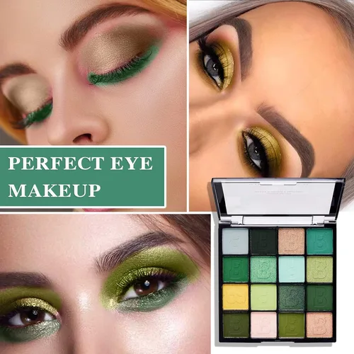 Miniatura 7 de Paleta de sombra de ojos verde brillante de 16 colores, paleta de sombra de ojos metálica mate impermeable, paleta de sombra de ojos altamente