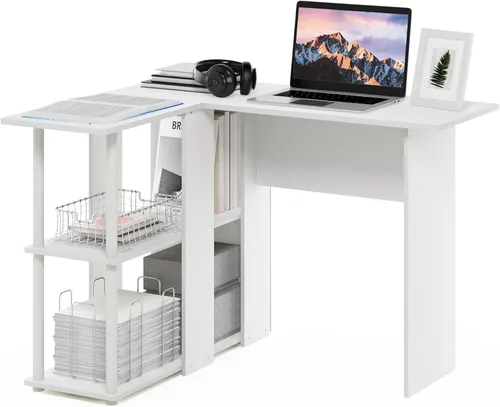 Miniatura 15 de Furinno Abbott - Escritorio en forma de L con estantería, color americano/cromado Americano/Cromo