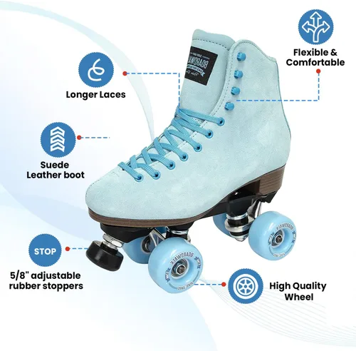 Miniatura 8 de Sure-Grip Boardwalk - Patines de ruedas unisex para exteriores con botas de cuero retro y ruedas 82A Sea Breeze