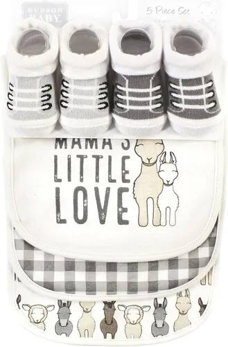Miniatura 292 de Hudson Baby Conjunto de babero y calcetines unisex de algodón para bebé
