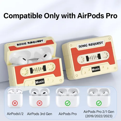Miniatura 4 de Funda de cinta de casete a prueba de golpes para Airpods de 2ª generación, fundas de silicona para auriculares compatibles con Airpods Pro 2 Rojo