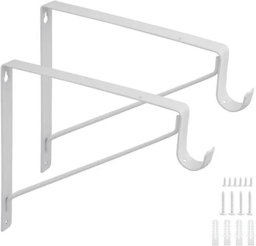Paquete de 2 soportes blancos resistentes para barra de armario, soportes de soporte de armario de 10.9 x 12.3 x 1 pulgadas, capacidad de peso de