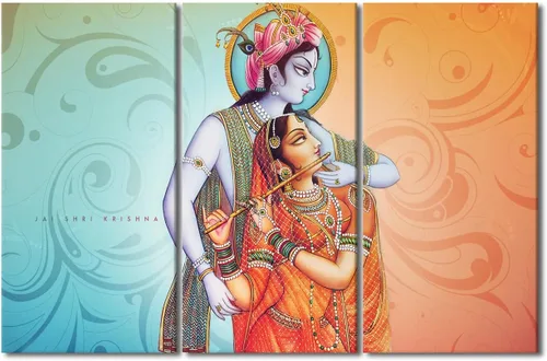 Miniatura 51 de Pintura india hindú Dios Señor Krishna imágenes sobre lienzo, arte de pared de 3 piezas, arte de pared moderno, decoración del hogar para sala