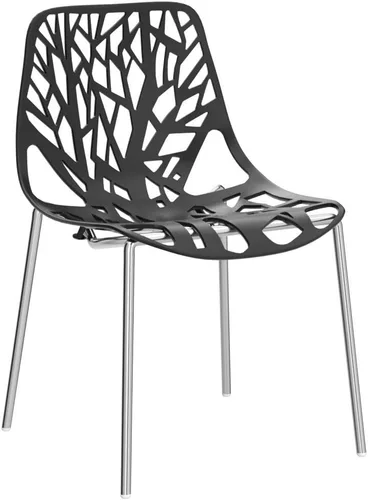 Miniatura 5 de Karl home Juego de 4 sillas de comedor negras modernas, sillas apilables de plástico con 4 patas de metal cromado para comedor, sala de estar, sala