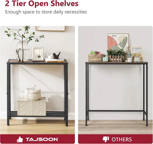 Miniatura 6 de Tajsoon - Mesa de consola de 28.3" de largo, mesa estrecha de 2 niveles para entrada con estantes abiertos, pequeña mesa de sofá para sala de estar