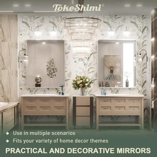 Miniatura 89 de TokeShimi - Espejo para pared de baño, espejo de tocador con marco de metal de aleación de aluminio mate cepillado e inoxidable, decoración rústica