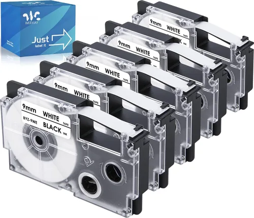 Weemay XR-9WE - Cartucho de cinta de etiquetas compatible con Casio It para impresora Casio EZ de 0.354 in 0.35 XR-9WE2S XR9WE2S para etiquetadora