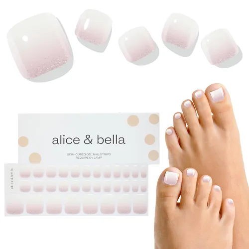 Alice & Bella Tiras de pedicura de gel semicuradas (Bella's Fave) para uñas de los pies | Adhesivo suave | Requiere luz UV | Calidad de salón de