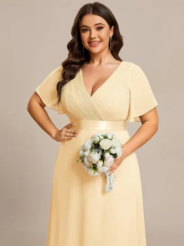 Miniatura 40 de Ever-Pretty Vestido formal para mujer, Navidad, Año Nuevo, cuello en V, gasa, talla grande, largo hasta el suelo, vestido de dama de honor