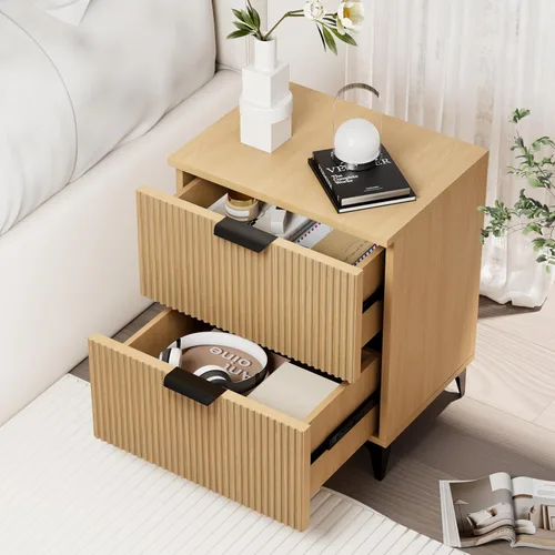Miniatura 25 de Royal Windsor Mesita de noche acanalada con 3 cajones, mesa auxiliar lateral, armario de almacenamiento de acento, mesita de noche moderna