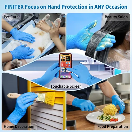Miniatura 5 de FINITEX Guantes desechables de nitrilo azul 6mil de alta resistencia, sin látex, guantes de goma sin polvo, 100 unidades, aptos para cocinar