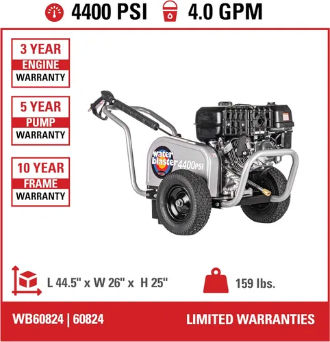 Miniatura 3 de Simpson Cleaning Lavadora a presión de gas de 4400 PSI, lavadora a presión de 4.0 GPM para uso comercial, motor CRX, manguera trenzada de acero