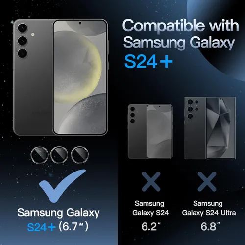 Miniatura 2 de JETech Protector de lente de cámara para Samsung Galaxy S24+ / S24 Plus, cubierta de anillo individual de metal de vidrio templado 9H, bandeja