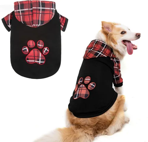 Miniatura 18 de KOOLTAIL Sudadera a cuadros con capucha, con gorro y bolsillo, para perros pequeños, medianos y grandes y gatos, abrigo suave y cálido para invierno