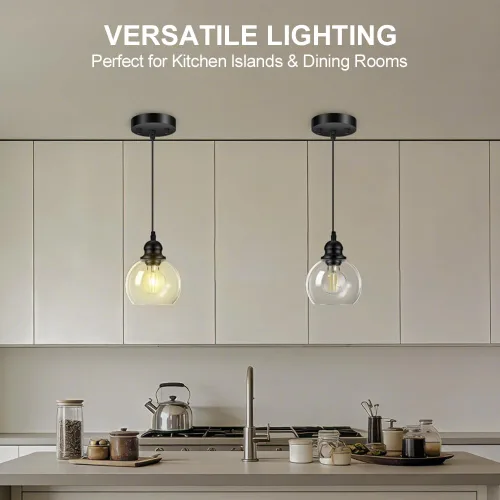 Miniatura 3 de Luces colgantes para isla de cocina, lámpara colgante negra con pantalla de cristal, lámpara colgante ajustable de 71 pulgadas para cocina, sala
