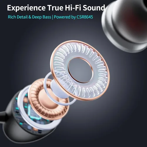 Miniatura 6 de Auriculares Bluetooth con banda para el cuello con cables retráctiles, batería de 24 horas, auriculares inalámbricos IPX5 a prueba de sudor, sonido