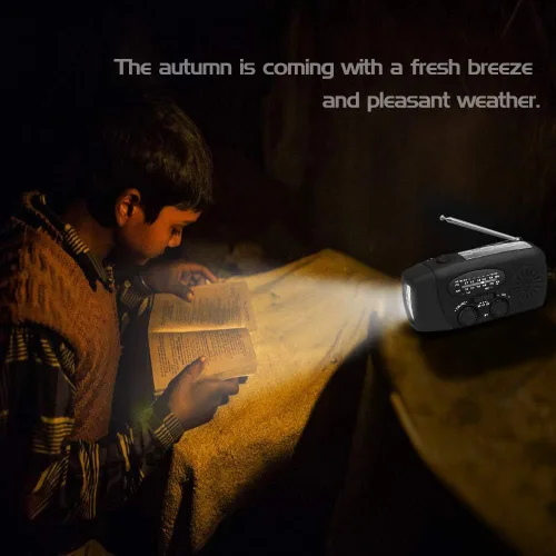 Miniatura 7 de Radio meteorológica de emergencia NOAA de 2000 mAh, manivela portátil con energía solar, radio AM/FM, cargador de teléfono recargable con linterna