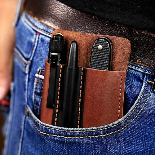 Miniatura 6 de Organizador de bolsillo de cuero hecho a mano, funda multiherramienta de accesorios de cuero EDC para hombres Cuero hecho a mano, transporte