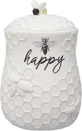 Young's Inc. Tarro de Galletas de Cerámica con Diseño de Abeja de Miel con Tapa y Asa – Diseño de Panal, 5.75" x 5.83" x 7.87", Almacenamiento