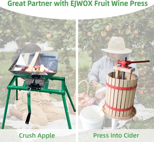 Miniatura 5 de Trituradora de Manzana y Fruta de 7L con Manivela y Soporte, Exprimidor Triturador Manual de Acero Inoxidable para Sidra de Temporada y Jugo Fresco