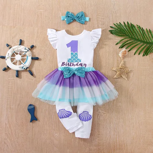 Miniatura 5 de Conjunto de mameluco para bebé recién nacido, falda tutú + diadema