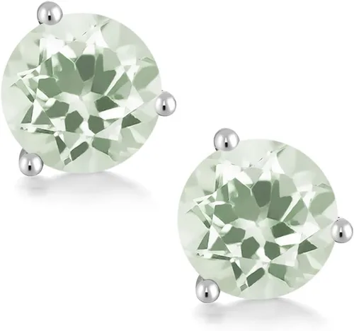 Miniatura 150 de Gem Stone King Aretes de oro de 14 quilates, 0.236 in, piedra natal redonda, Martini, 3 puntas, aretes de oro para mujer