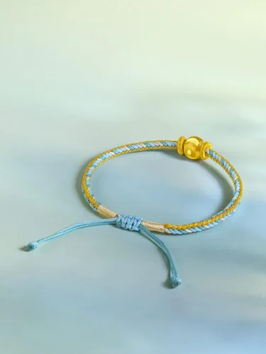 Miniatura 8 de ZHOU LIU FU Pulseras de oro real de 24 quilates, pulseras de la amistad, joyas ajustables de oro sólido con bola dorada, azul, verde, rosa, pulseras