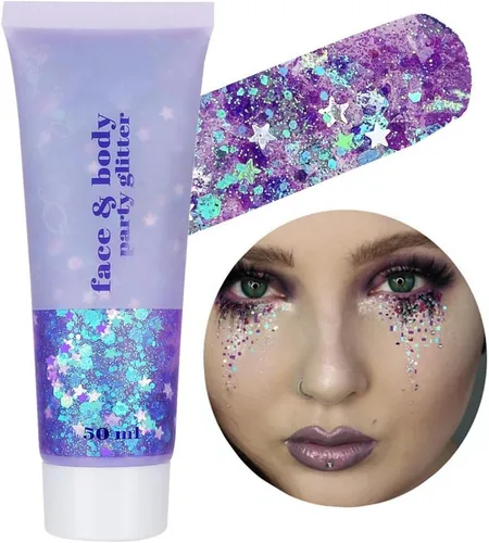 Go Ho Gel de purpurina púrpura de sirena, purpurina holográfica para el cabello morado para niños y mujeres, lentejuelas gruesas para ojos, labios,
