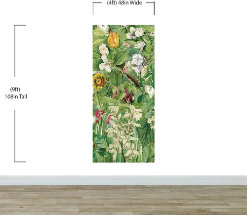 Miniatura 2 de Botanical Vegetation Garden Wall Mural. Color Pencil Artwork of Flower Garden Peel and Stick Wallpaper. Rainforest Jungle Botanical Flowers and