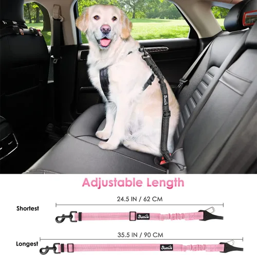 Miniatura 2 de SlowTon Cinturón de seguridad para perro, cinturón de seguridad ajustable para perro, 2 en 1 con cierre de barra para coche, cinturón de seguridad