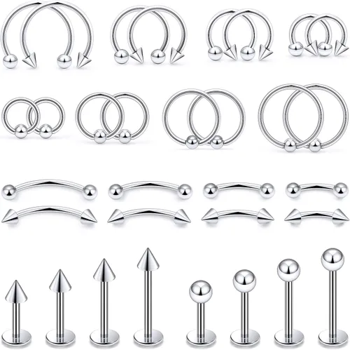 Miniatura 11 de 16G 20G Anillos de labio de herradura, septum, nariz, anillos de tragus de acero quirúrgico, hélice, caracola, torre, daith, snug, cartílago
