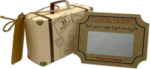 Paquete de regalo de tarjeta de rascar y revelar mini maleta sorpresa DIY y mini boleto de viaje (DIY). Perfecto para San Valentín, vacaciones,