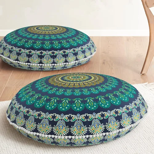 Miniatura 22 de Codi - Juego de 2 cojines de suelo para meditación, grandes y redondos para adultos, diseño bohemio de mandala para exteriores, chimenea, yoga, sala